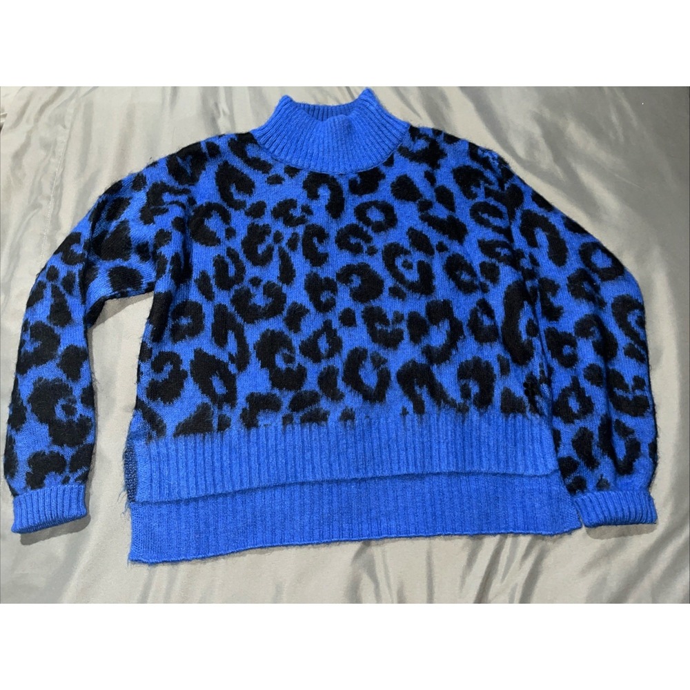 Sweaty Betty Sweater Womens‎ Chunky Blue Black Leopard Mohair Blend Runs Big